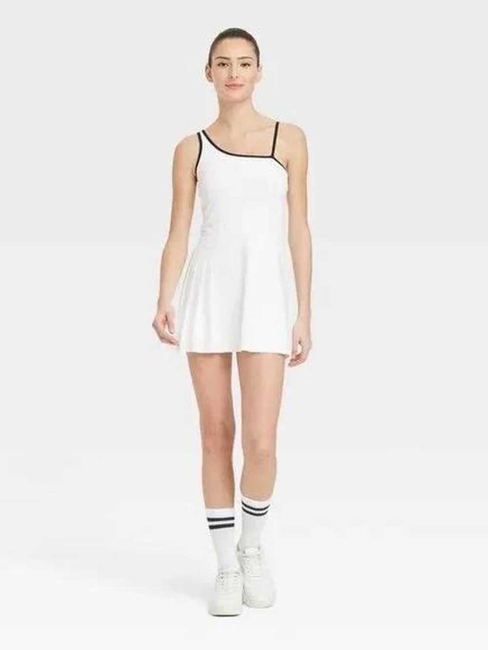 all in motion White One-Shoulder Dress with Black Trim